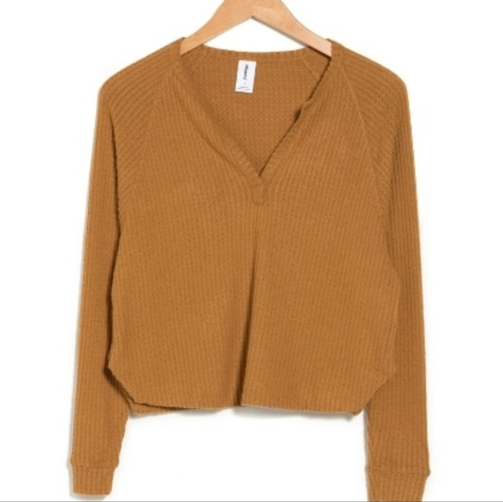 ABOUND WAFFLE KNIT LONG SLEEVE HENLEY SHIRT IN TAN DALE XL NWT